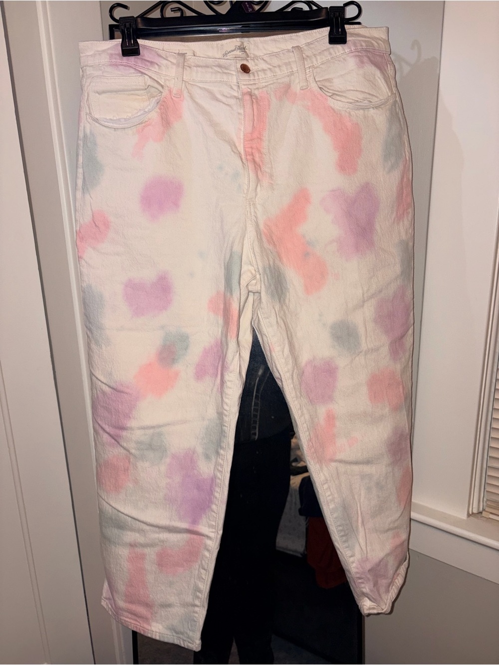 Tie-Dye Pastel Jeans - White with Pink & Lavender